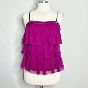 CATHERINE MALANDRINO Tiered Ruffle Silk Tank
